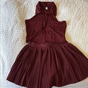 Burgundy tennis and golf Top and Pleated Skirt Set